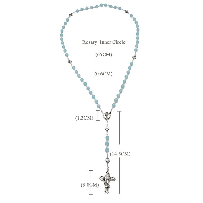 Blessing Rosary Cross in Light Blue Chalcedony