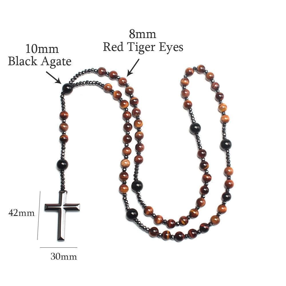 Agate/Tiger's Eye Stone Cross Catholic Rosary