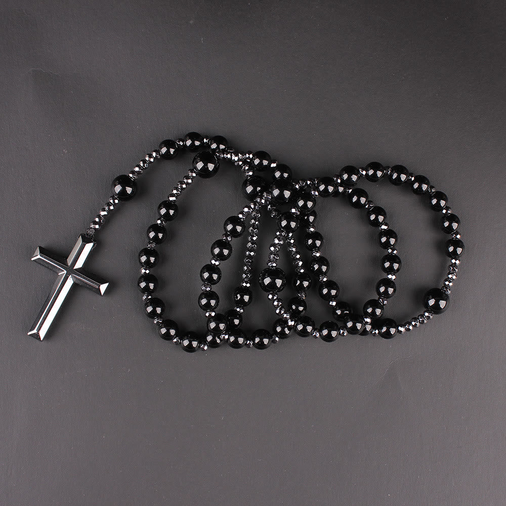 Agate/Tiger's Eye Stone Cross Catholic Rosary