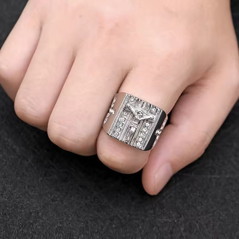 Zirconia Set Crucifix Jesus Religious Ring