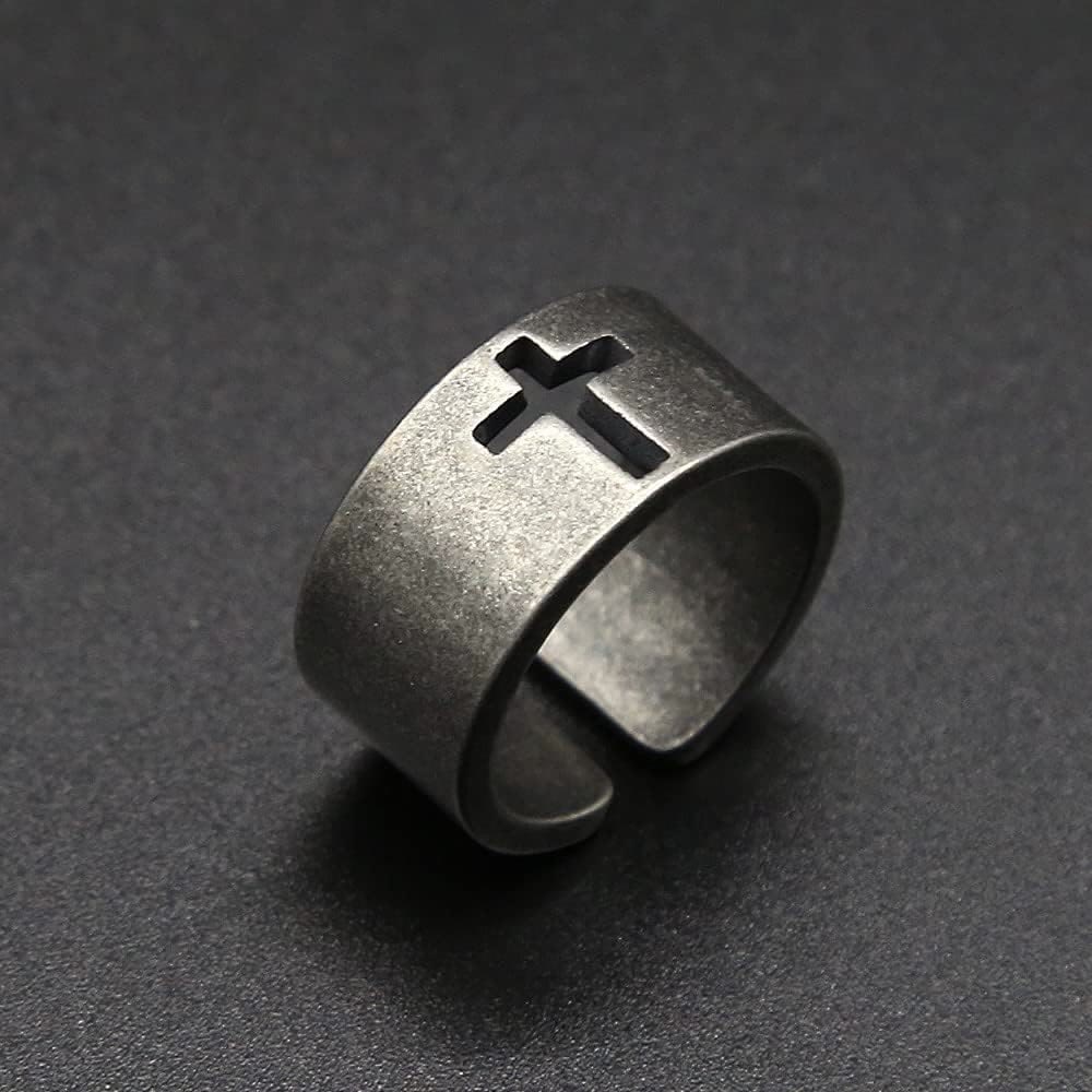 Stainless Steel Antique Punk HeavySaint Cross Ring