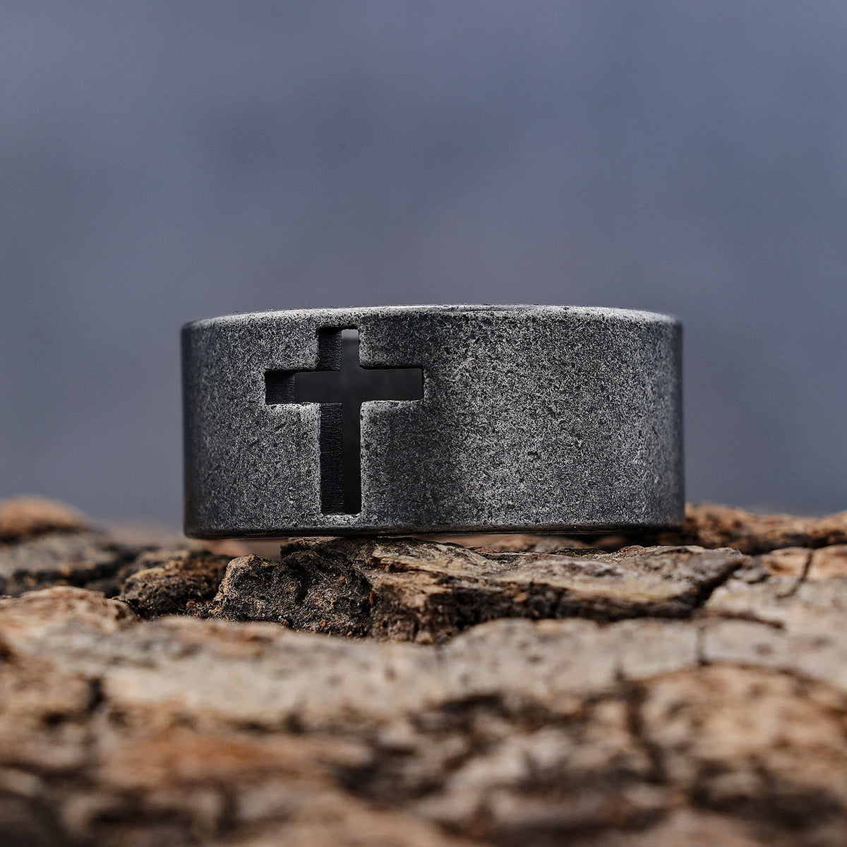 Stainless Steel Antique Punk HeavySaint Cross Ring