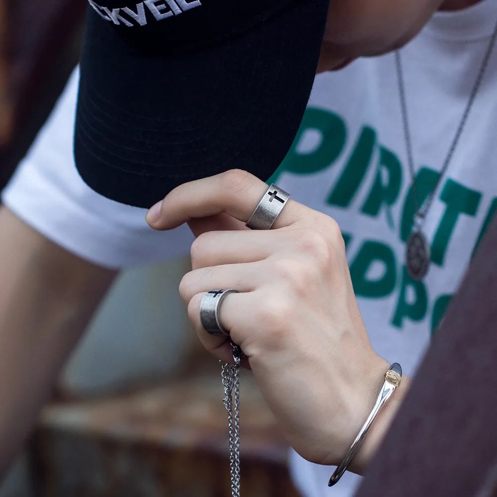 Stainless Steel Antique Punk HeavySaint Cross Ring