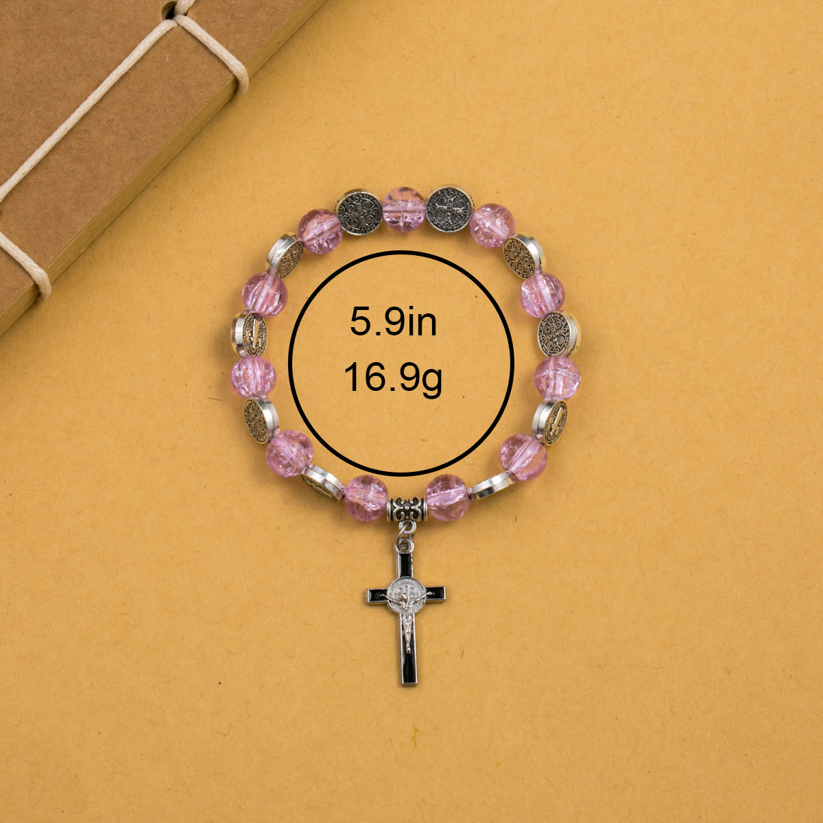 Jesus Cross Alloy Charm Pendant Beaded Bracelet