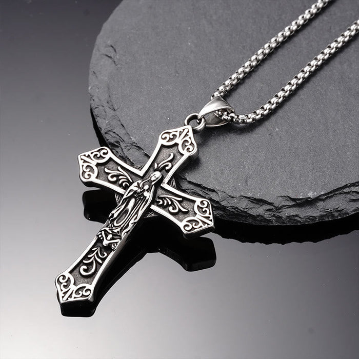 Retro Titanium Virgin Mary Cross Pendant Necklace