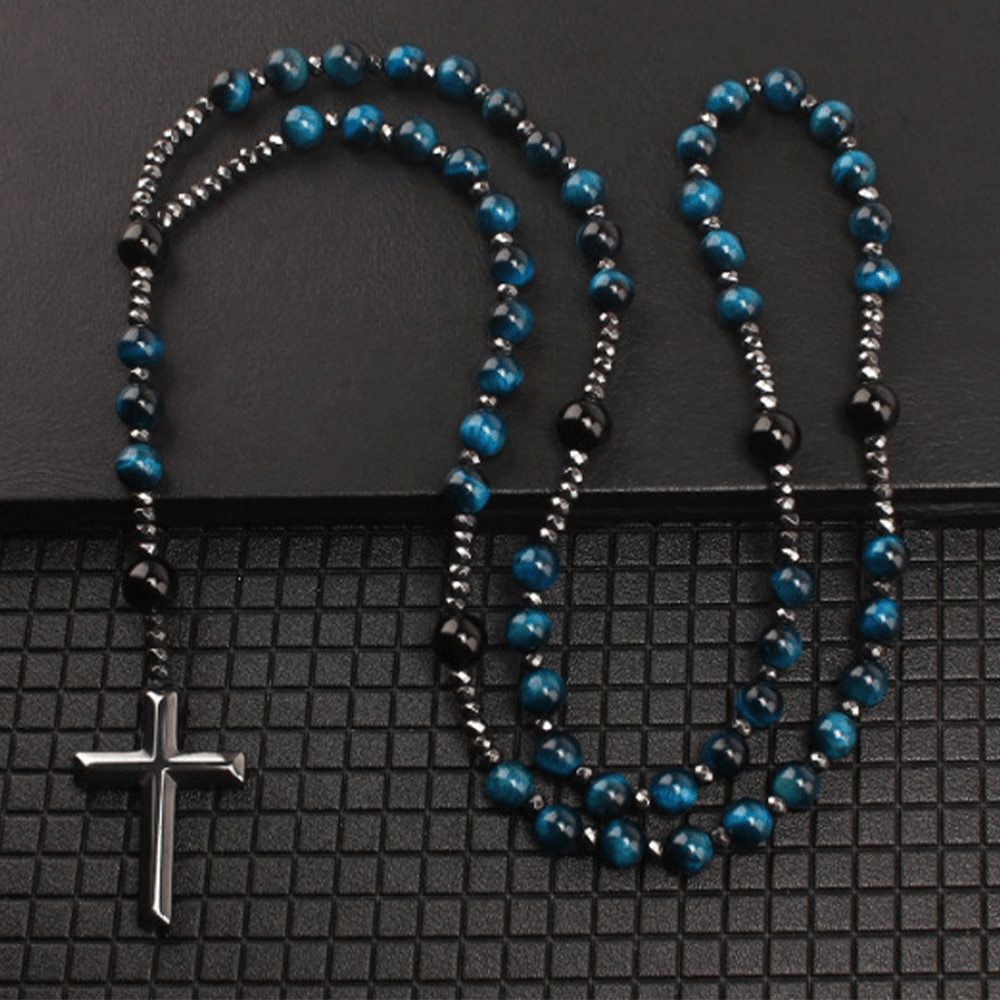 Agate/Tiger's Eye Stone Cross Catholic Rosary