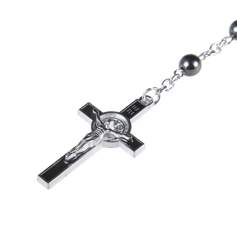 St. Benedict Medallion & Crucifix Black Gallstone Rosary