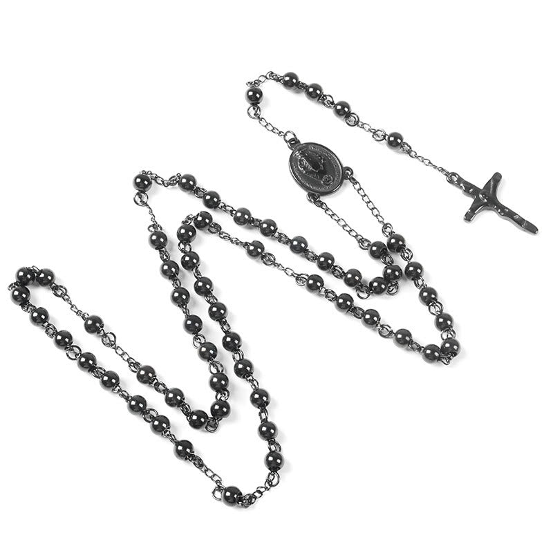 Stainless Steel Black Beaded Rosary