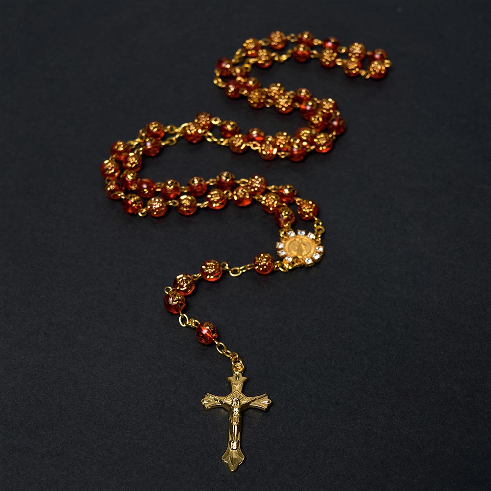 St. Benedict Medal & Crucifix of 8 mm Round Multicolor Acrylic Alloy Chain Rosary