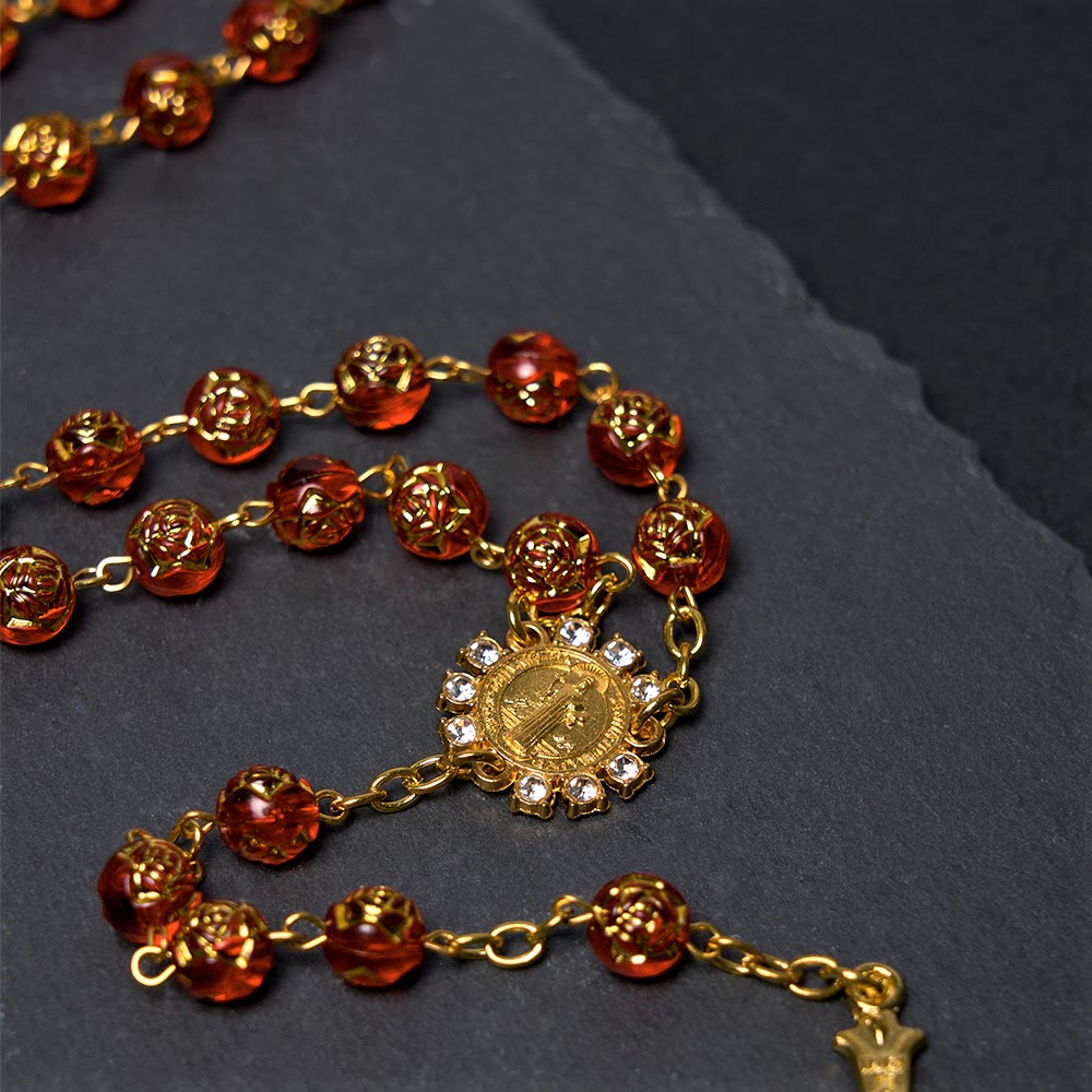 St. Benedict Medal & Crucifix of 8 mm Round Multicolor Acrylic Alloy Chain Rosary