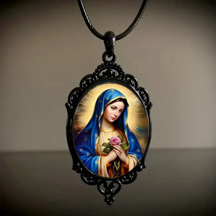 Gothic Style Vintage Border Our Lady of Guadalupe Necklace