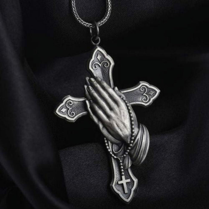 Classic Style Praying Hands Cross Pendant Titanium Necklace