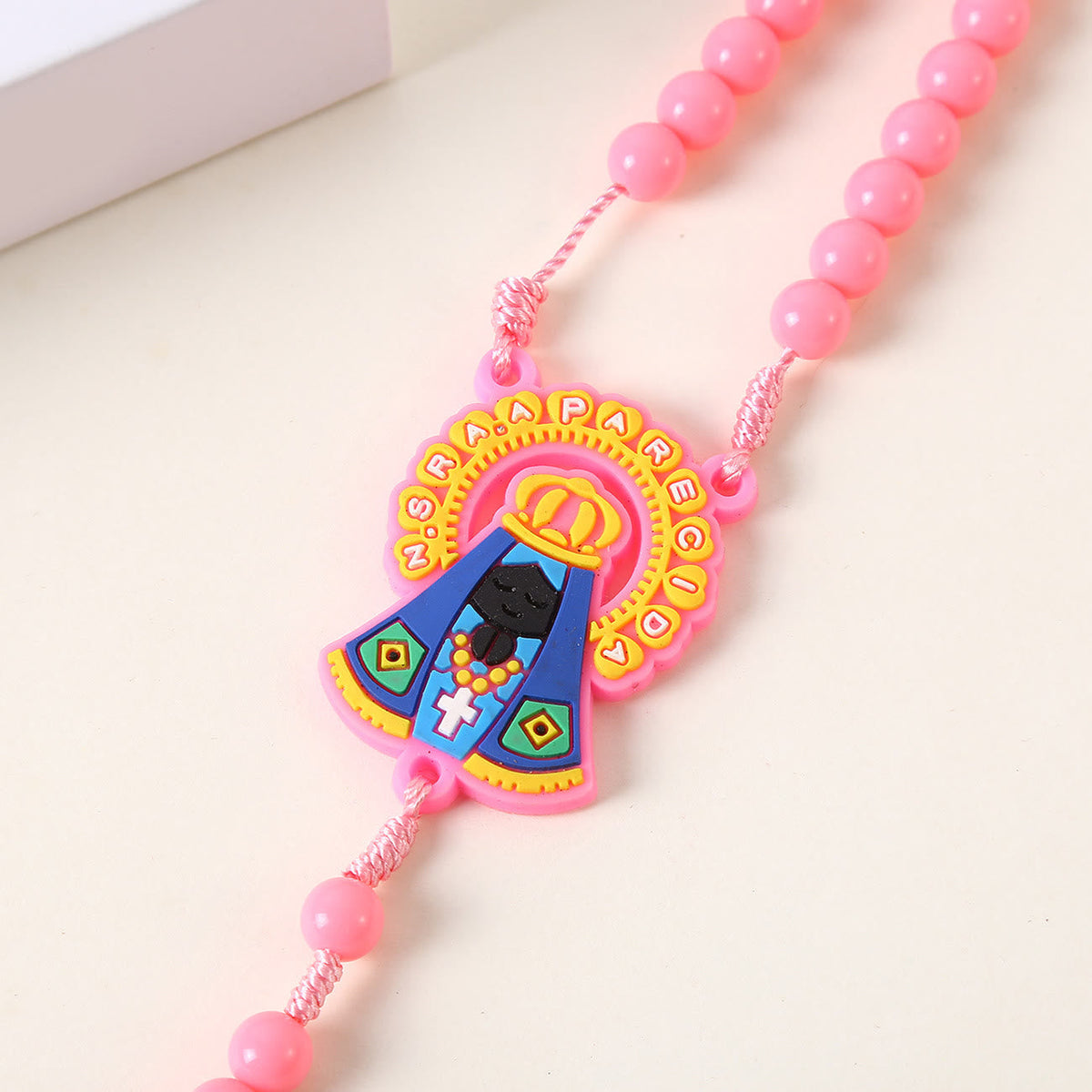 Guardian Angel & Crucifix of 8 mm Round Pink/Blue Acrylic Nylon Cord Child Rosary