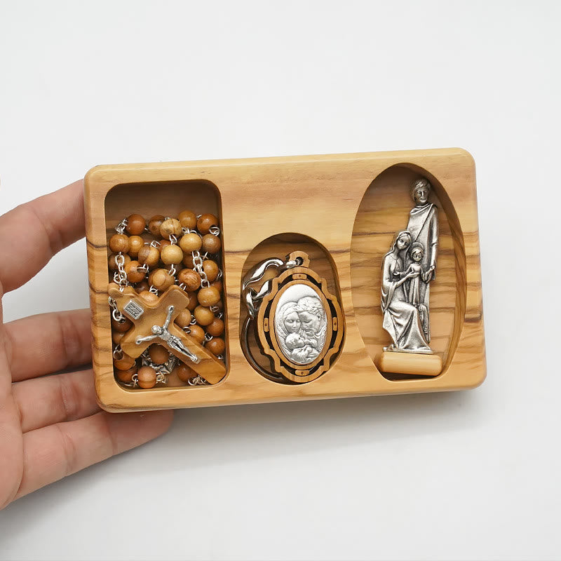 Handmade Religious Devotional Olive Wood Holy Family Rosary Set
