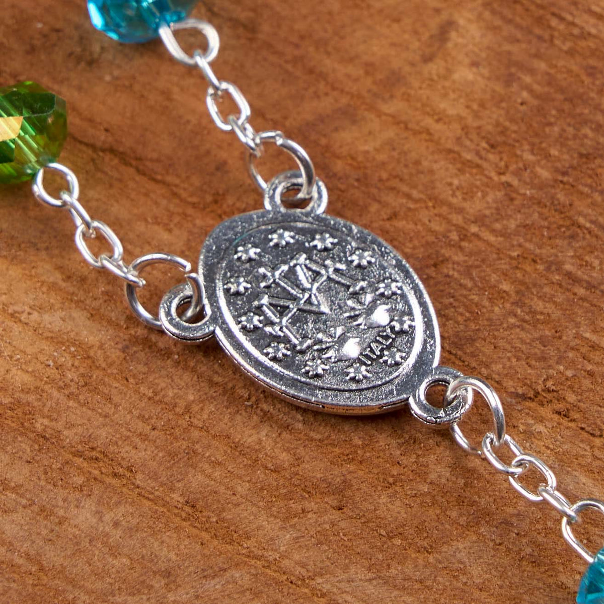 Miraculous Medal & Crucifix of 6 mm Polyhedron Multicolor Crystal Alloy Chain Rosary