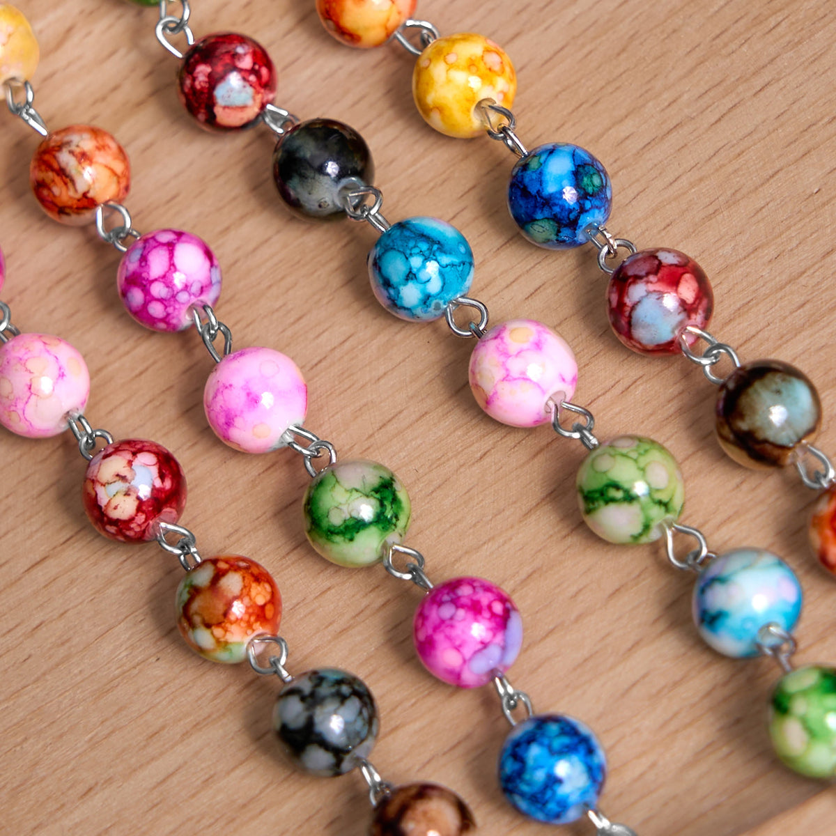 Assumption of Our Lady & Crucifix of 8 mm Round Multicolor Acrylic Alloy Chain Rosary