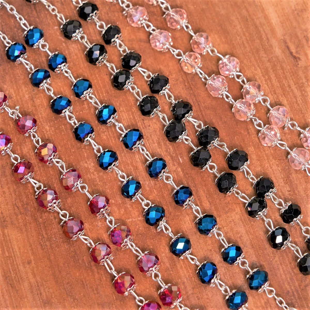 Madonna and Child & Crucifix of 6 mm Polyhedron Multicolor Crystal Alloy Chain Rosary