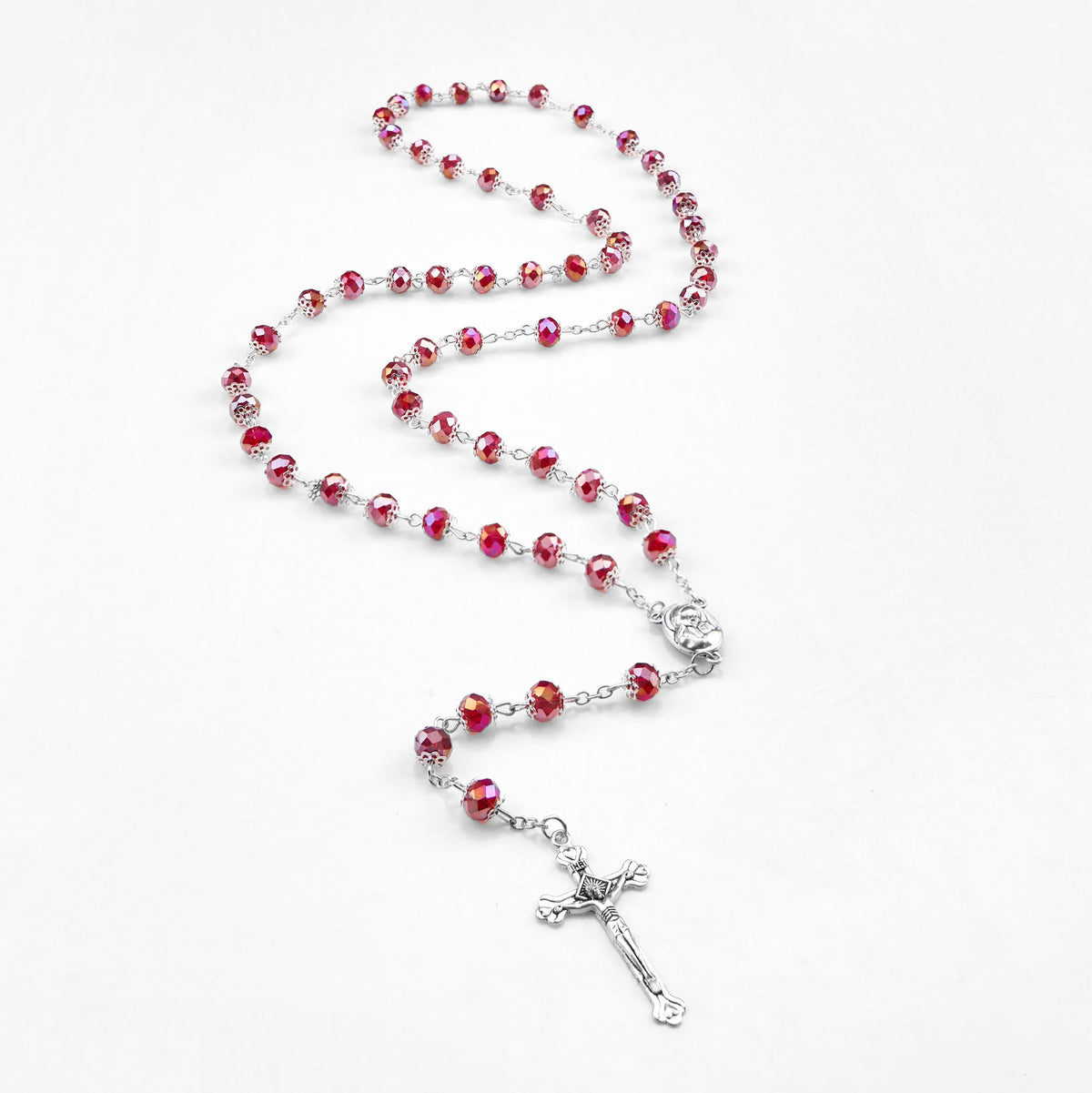 Madonna and Child & Crucifix of 6 mm Polyhedron Multicolor Crystal Alloy Chain Rosary