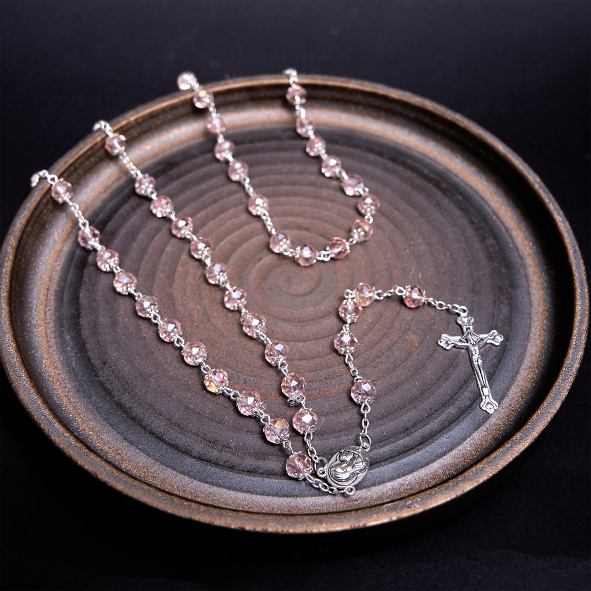 Madonna and Child & Crucifix of 6 mm Polyhedron Multicolor Crystal Alloy Chain Rosary