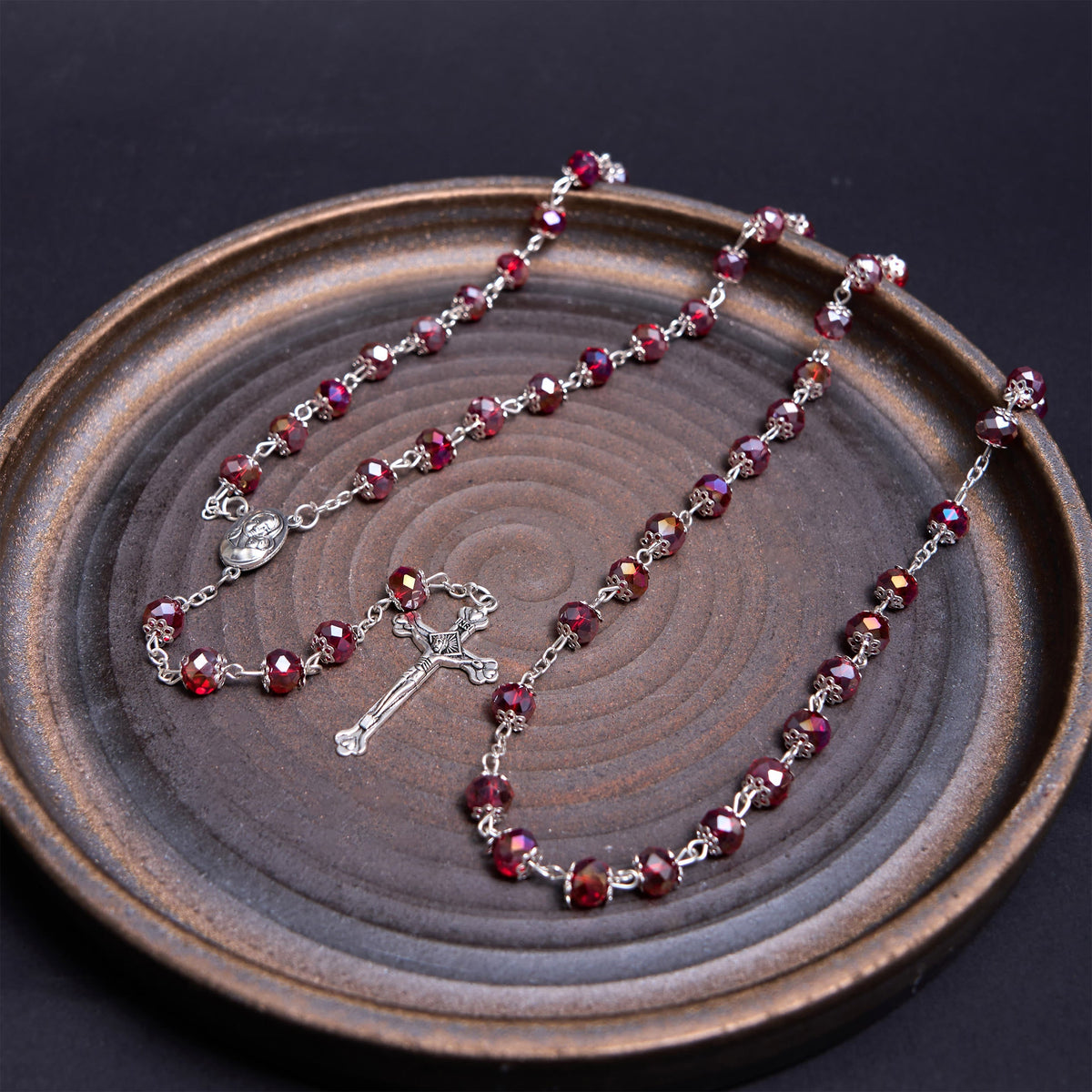 Madonna and Child & Crucifix of 6 mm Polyhedron Multicolor Crystal Alloy Chain Rosary