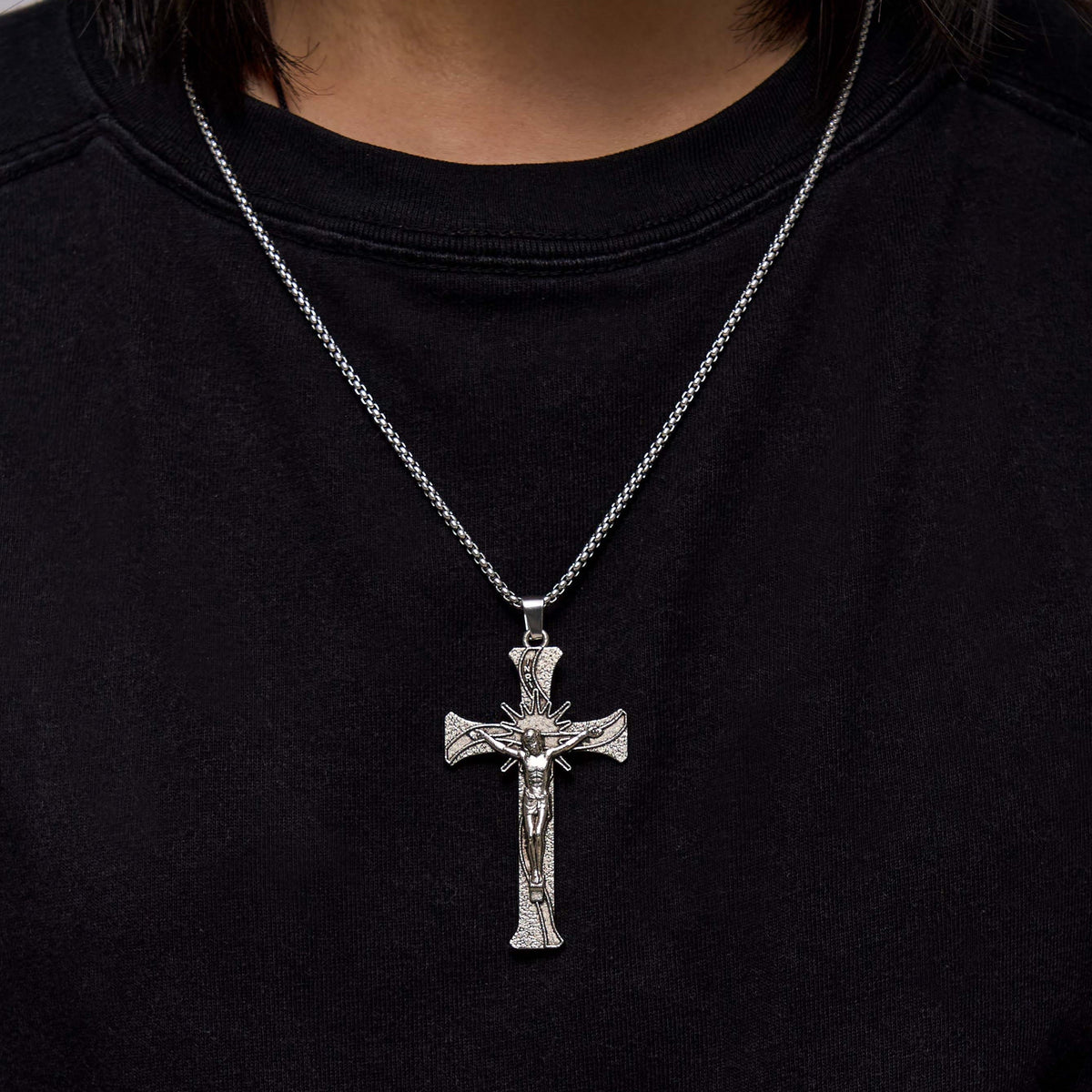 Classic Retro Style Jesus Cross Crucifix Alloy Pendant Necklace