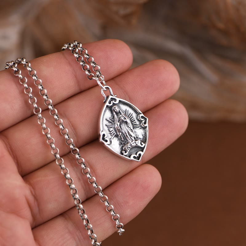 Retro Style Crafted Our Lady of Guadalupe Sterling Silver Pendant Necklace