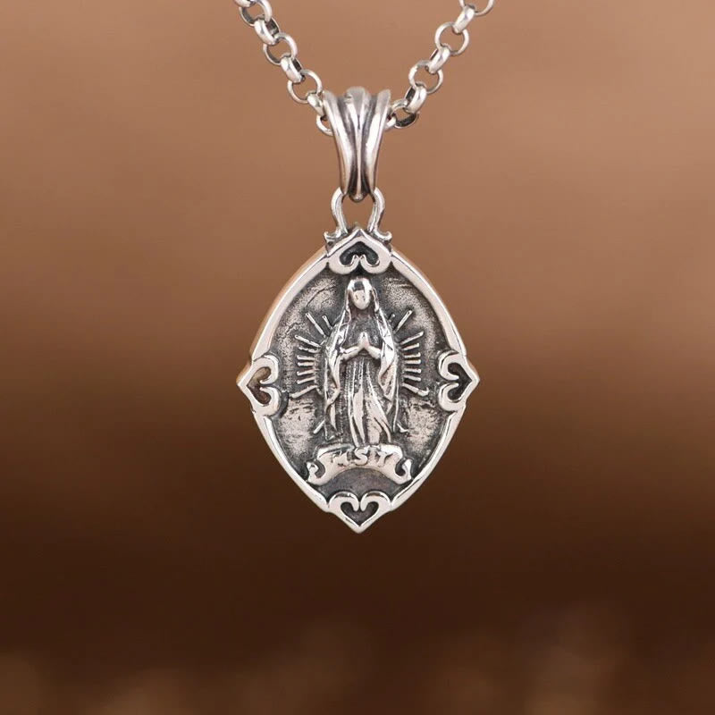 Retro Style Crafted Our Lady of Guadalupe Sterling Silver Pendant Necklace