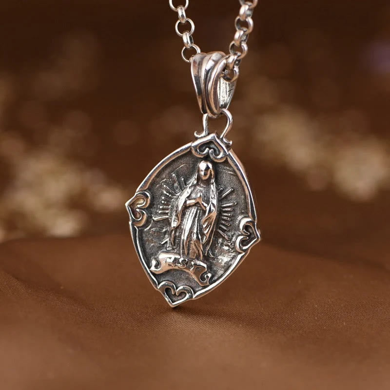 Retro Style Crafted Our Lady of Guadalupe Sterling Silver Pendant Necklace