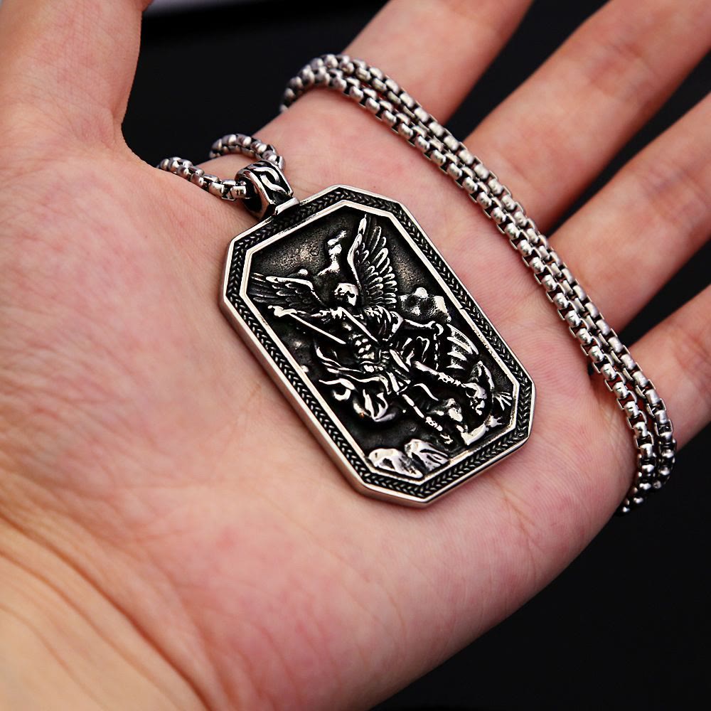 Classic Style St. Michael the Archangel Protection Stainless Steel Pendant Necklace