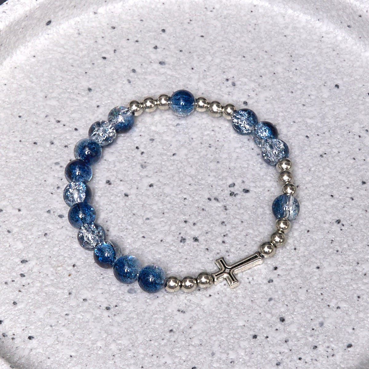Classic Style St. Benedict Medal & Crucifix Blue Acrylic Rosary/Bracelet