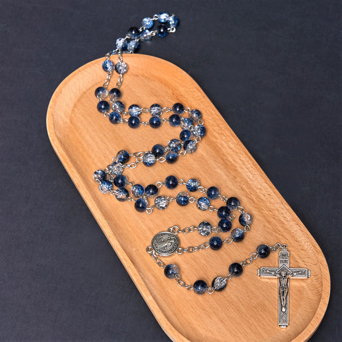 Classic Style St. Benedict Medal & Crucifix Blue Acrylic Rosary/Bracelet