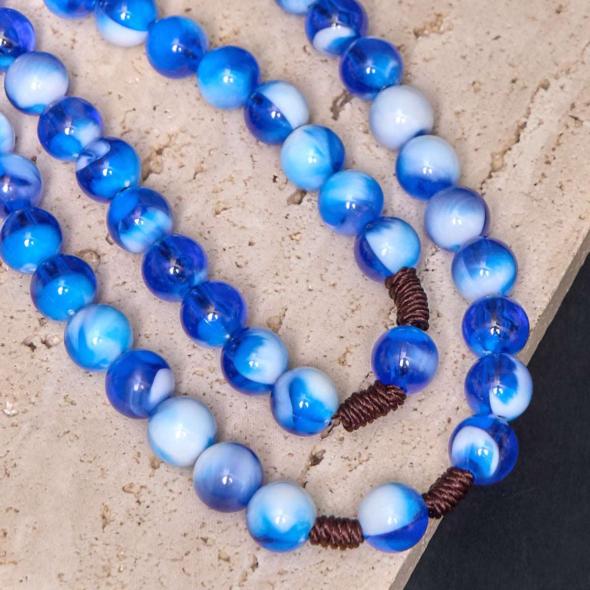 Miraculous Medal & Crucifix of 10 mm Round Blue/Purple Acrylic Nylon Cord Rosary