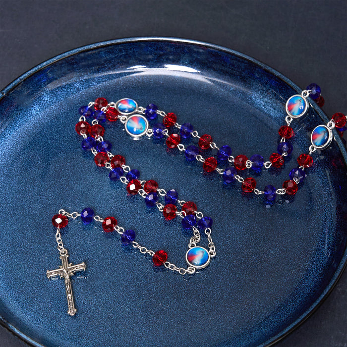 Sacred Heart of Jesus & Crucifix of 6*8 mm Polyhedron Multicolor Crystal Alloy Chain Rosary