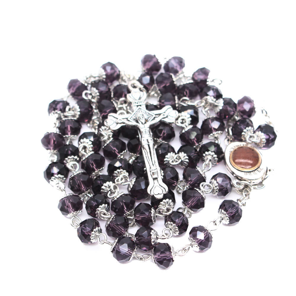 Madonna and Child & Crucifix of 6*8 mm Polyhedron Multicolor Glass Alloy Chain Rosary