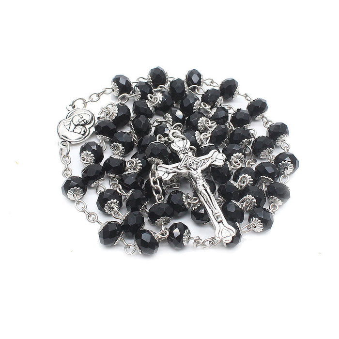 Madonna and Child & Crucifix of 6*8 mm Polyhedron Multicolor Glass Alloy Chain Rosary