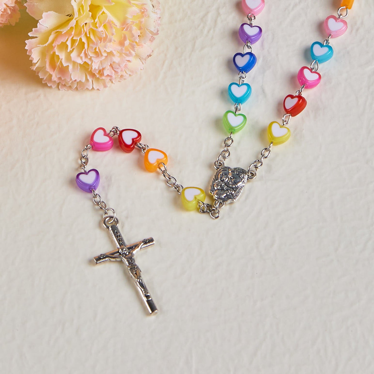 Rainbow Heart Colorful Rosary