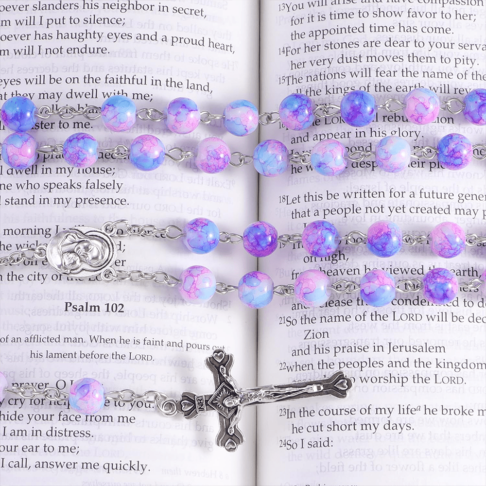 Madonna and Child & Crucifix of 8 mm Round Multicolor Acrylic Alloy Chain Rosary