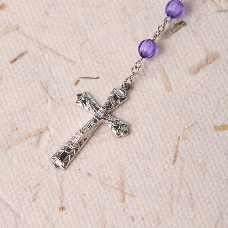 Holy Gail & Crucifix of 8 mm Round Purple Acrylic Alloy Chain Rosary