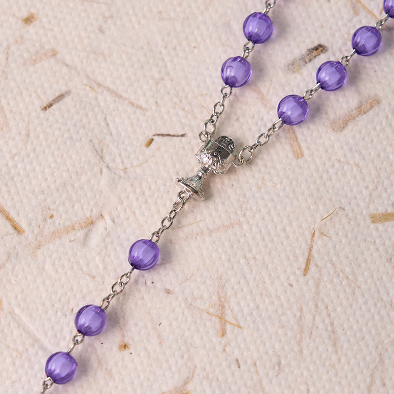Holy Gail & Crucifix of 8 mm Round Purple Acrylic Alloy Chain Rosary