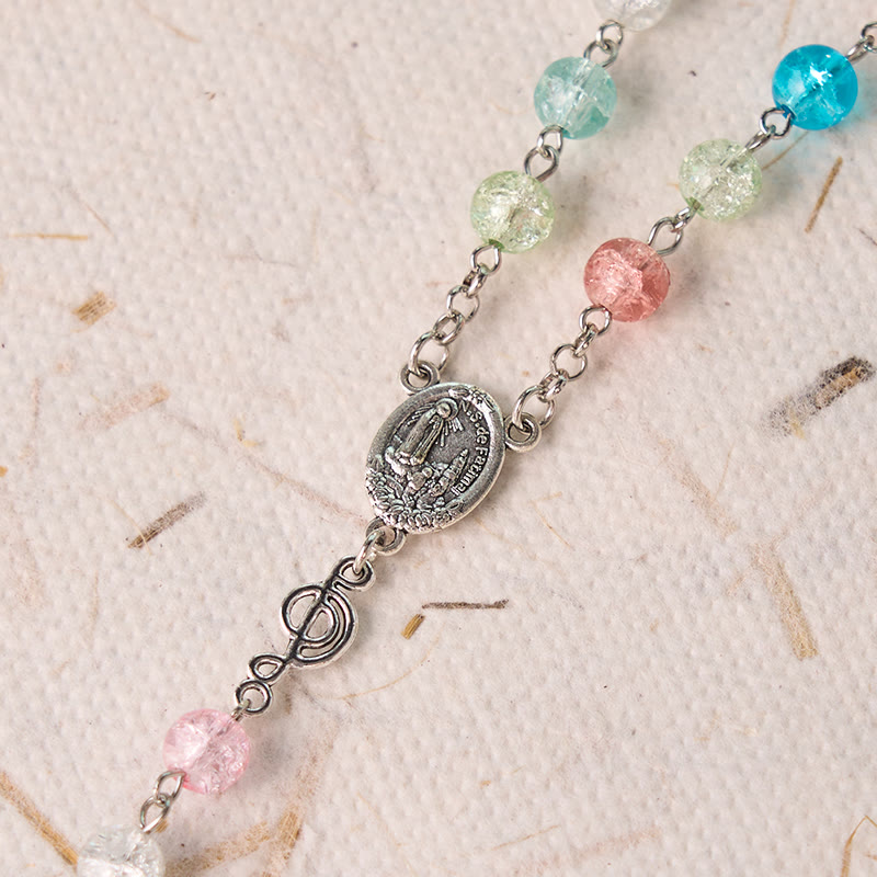 Our Lady of Fatima & Assumption of Our Lady of 8mm Round Multicolor Glass Alloy Chain Rosary