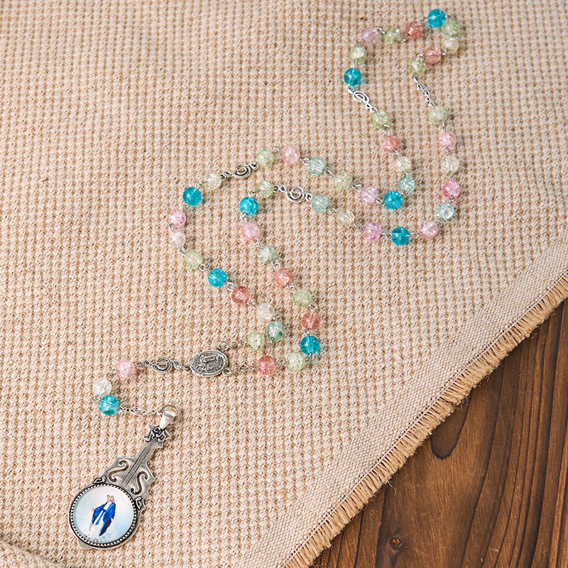 Our Lady of Fatima & Assumption of Our Lady of 8mm Round Multicolor Glass Alloy Chain Rosary