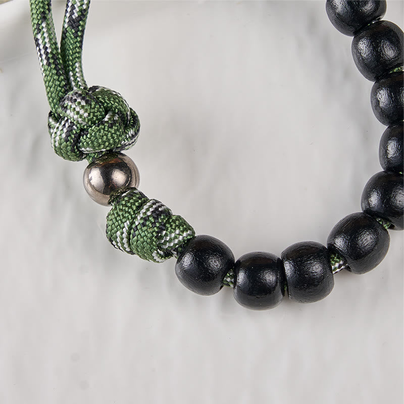 St. Benedict Medal & Crucifix of 10 mm Round Black Wood Green Paracord Pocket Rosary