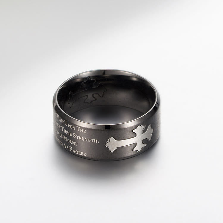 Modern Style Engraved Faith Strength Cross Ring