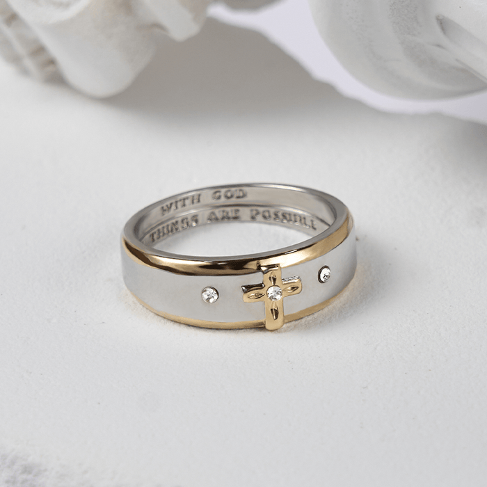 Modern Style Two-tone Gold Cross Alloy Ring