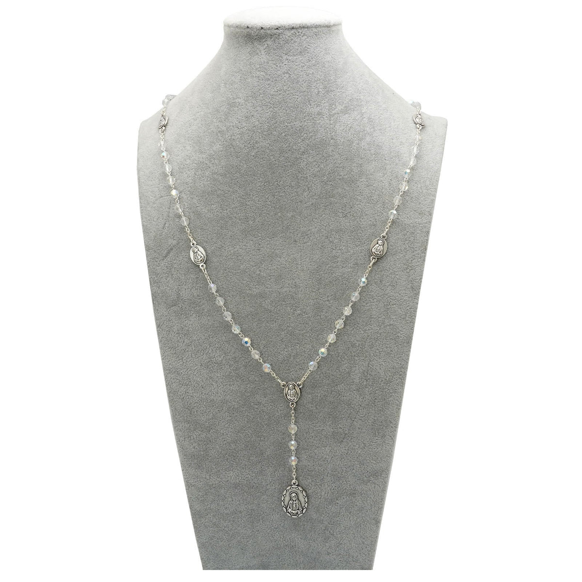 Virgin Mary of 6 mm Polyhedron Clear Crystal Alloy Chain Rosary
