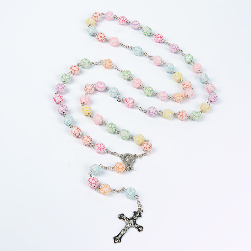 Virgin Mary & Crucifix of 8 mm Round Multicolor Polymer Clay Alloy Chain Rosary