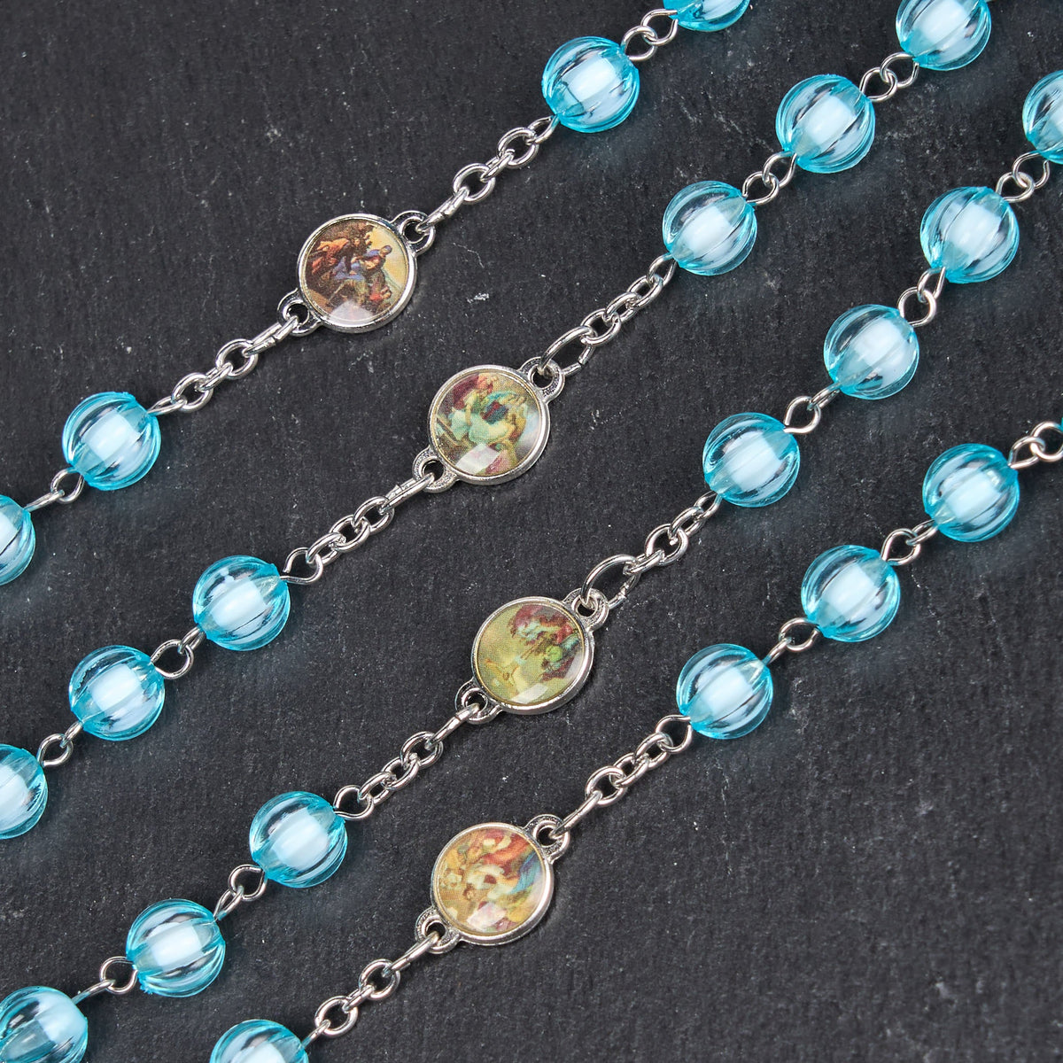 Seven Sorrow of 8 mm Round Blue Acrylic Alloy Chain Rosary