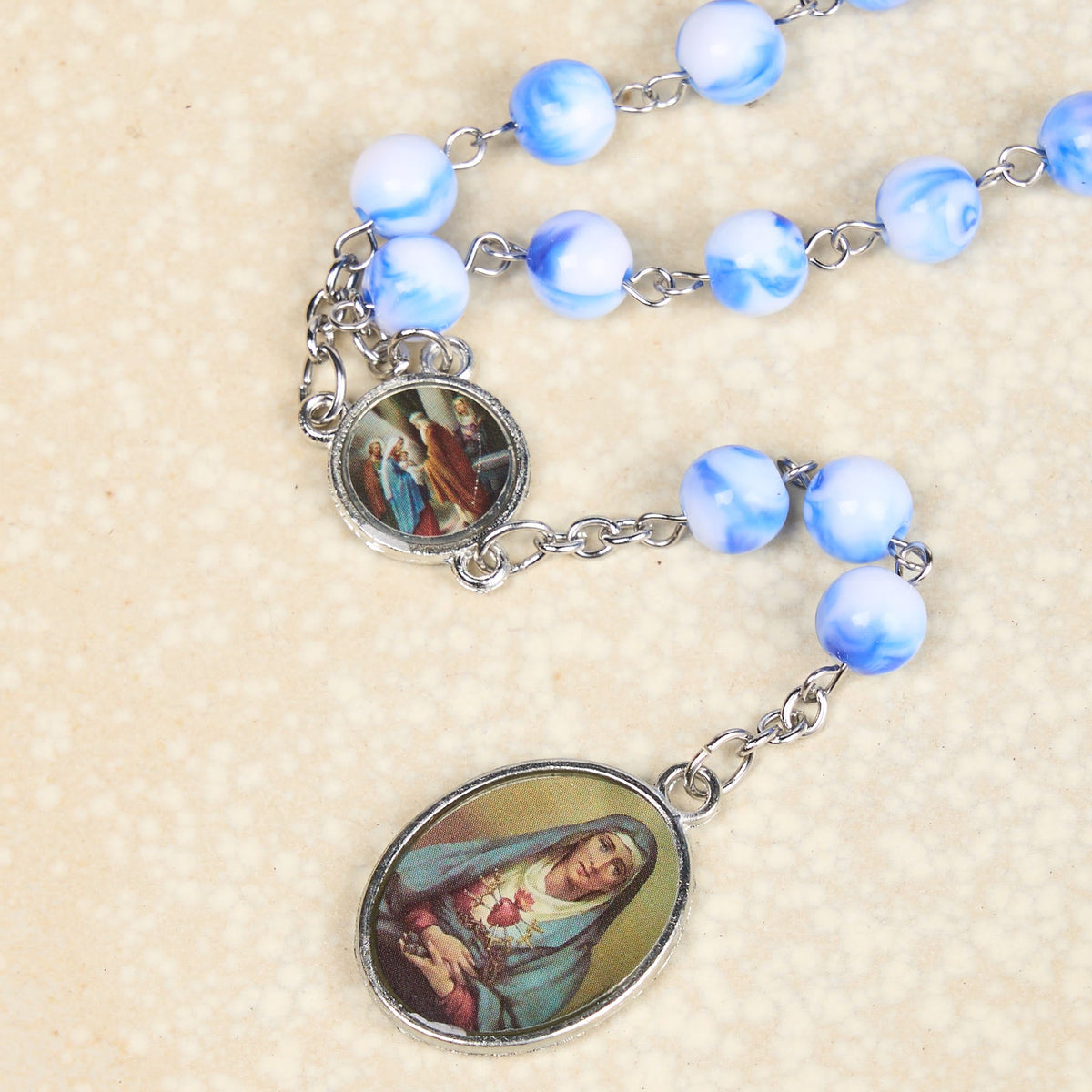 Seven Sorrow of 8 mm Round Blue/Green Acrylic Alloy Chain Rosary