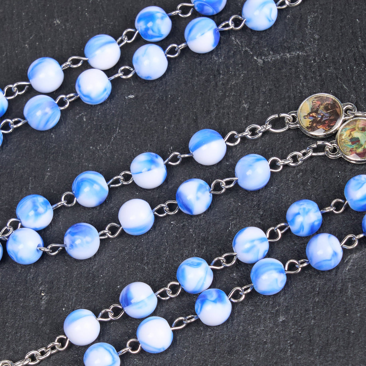 Seven Sorrow of 8 mm Round Blue/Green Acrylic Alloy Chain Rosary