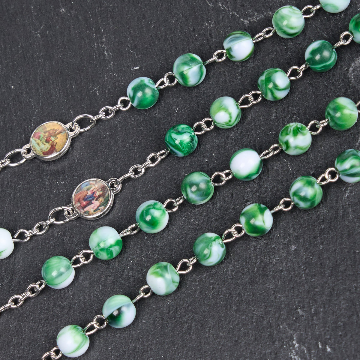 Seven Sorrow of 8 mm Round Blue/Green Acrylic Alloy Chain Rosary